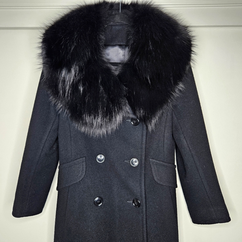 VTG Saks TG Saks Fifth Ave Young Dimensions Wool Real Fur Collared Coat - Picture 2 of 14